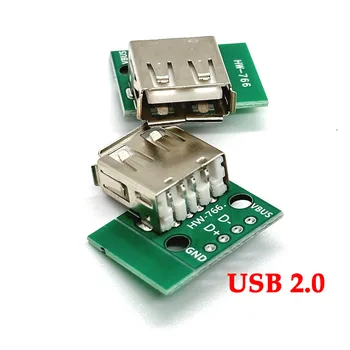 100 шт./лот Тип A Женский USB для DIP 2,54 мм печатной платы Адаптер Конвертер Разъем USB-03 4-контактный разъем 2,0