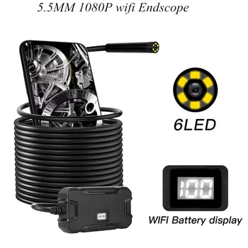 2MP 1080P 5,5 мм Жесткий кабель WIFI эндоскоп Водонепроницаемый IP66 CMOS Бороскоп Инспекционный цифровой микроскоп Камера