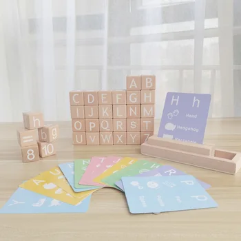 31 шт./компл. с 50 шт. карточками, деревянными буквами алфавита ABC, считывающими блоки для укладки, деревянная игрушка для малышей, обучающая