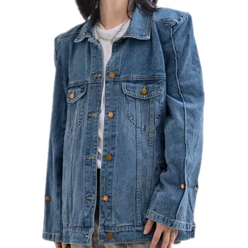 5XL! Модная джинсовая куртка BF с распущенными плечами, женская/мужская, с лацканами, Свободная Верхняя одежда, весна-осень 2023