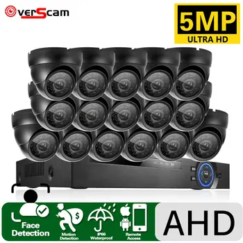AHD Купольная Камера Видеонаблюдения Комплект Системы Безопасности 5MP 16CH DVR Комплект Для Наружного и внутреннего Обнаружения Лиц Комплект Системы видеонаблюдения 8CH