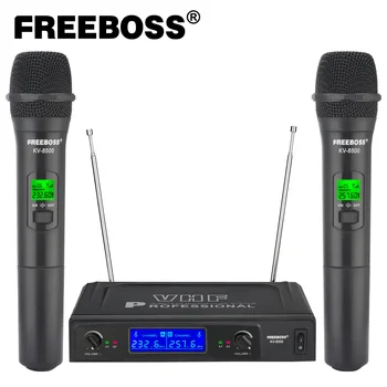 FREEBOSS Двухканальный Беспроводной Микрофон 2 Портативных УКВ Фиксированной Частоты Профессиональная Динамическая Микрофонная Система для Караоке KV-8500