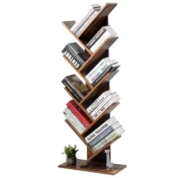 Gymax 8-ярусная деревянная книжная полка Книжный шкаф Отдельно стоящий книжный стеллаж для Выставки товаров