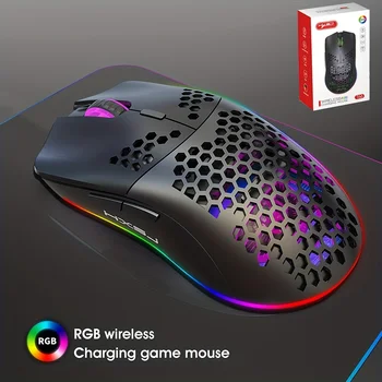 HXSJ Новая беспроводная 2,4 G оптическая мышь, перезаряжаемая RGB подсветка, игровая мышь с отверстием для сотовой связи, USB-подключи и играй для настольного ноутбука