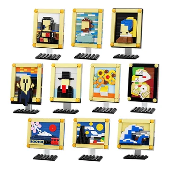 MOC 3D Пиксель Арт Кирпичи Знаменитые Картины Мини Строительные Блоки Ван Гог Звездное Небо Подсолнух Девушка Креативные Поделки Детские Подарки