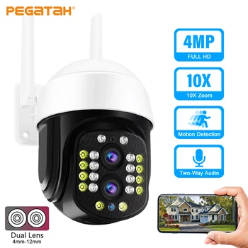 PEGATAH 4MP WiFi Камера Безопасности 4K С двумя Объективами PTZ Камеры 10x Zoom AI Обнаружение человека Двухсторонняя аудио Камера Наблюдения