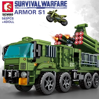 SEMBO Survival Warfare Военный Армейский Грузовик Солдаты Строительные Блоки Вращающийся Радар Игрушки Ролевые Игры Подарок Для Детей С мини Куклами