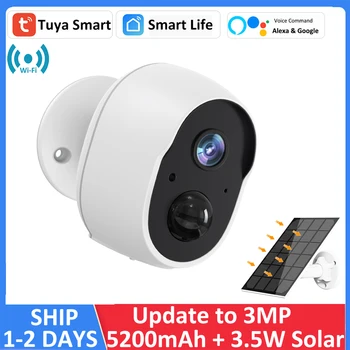 Tuya Smart Life 3,5 Вт Солнечная панель 5200 мАч Аккумуляторная батарея IP65 Наружная WIFI 3-мегапиксельная IP-камера Работает с Alexa Google