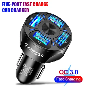Автомобильное зарядное устройство для мобильного телефона QC 3.0, Автомобильное зарядное устройство для быстрой зарядки через три USB, Автомобильное зарядное устройство 3.1A, одно перетаскивание, три со светодиодной индикаторной лампочкой Оптом