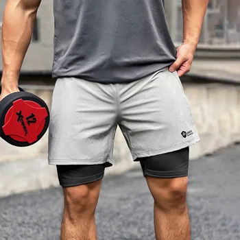 Американские быстросохнущие шорты на молнии, мужские эластичные спортивные штаны для фитнеса, свободные поддельные двухслойные штаны для бега, баскетбольные тренировочные брюки