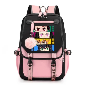 Аниме Demon Slayer Kimetsu No Yaiba Школьный рюкзак для подростков, сумка для книг для средней школы, женский рюкзак для колледжа, школьные сумки для девочек с USB-интерфейсом