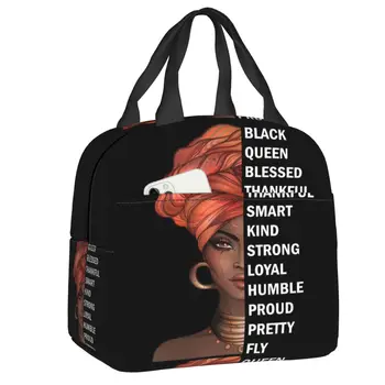 Африканские женские Утепленные сумки для ланча American Black Queen Многоразового использования, термокружка-холодильник для школьного пикника, сумки-контейнеры для пищевых продуктов