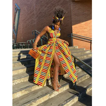 Африканские платья в инди-стиле для женщин, Макси-платье с цветочным принтом Дашики, Длинная летняя мода 2023, Бандажная Элегантная африканская одежда