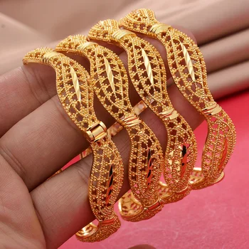 Браслеты из Дубая 24K позолоченные роскошные африканские свадебные браслеты золотого цвета для невесты, женщин, девочек