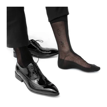 Высококачественные мужские вечерние шелковые носки, черные прозрачные жаккардовые носки для мужчин, сексуальные носки для ног, розничная продажа, бесплатная доставка