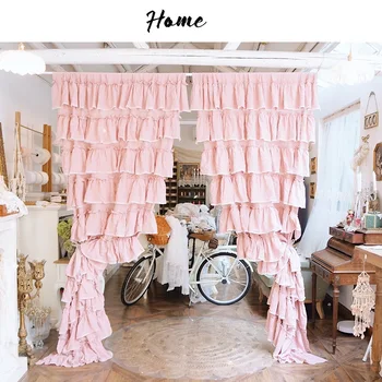 Высококачественные ретро розовые плотные шторы ручной работы, хлопковые льняные шторы с оборками, шторы для гостиной, спальни, cortinas