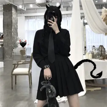 Готическая плиссированная юбка HOUZHOU, Осенние женские мини-юбки Mall в готическом стиле Панк, черные мини-юбки с высокой талией, Японский Элегантный дизайн, Темный Академический Альт