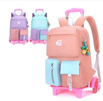 детская школьная сумка-тележка для девочек, школьный рюкзак на колесиках, школьный рюкзак на колесиках для девочек, школьная сумка на колесиках для девочек