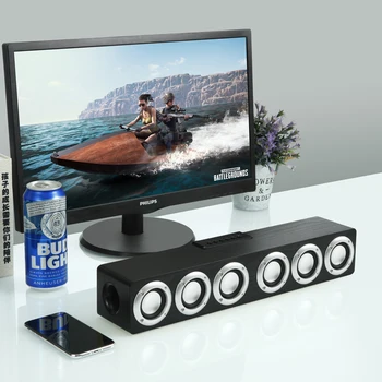 Звуковая панель телевизора, деревянный динамик Bluetooth, система домашнего кинотеатра, поддержка беспроводного сабвуфера AUX/TF с FM-радио, бумбокс для компьютера
