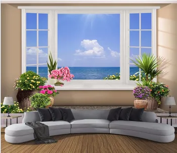 Изготовленная на заказ фреска 3d фотообои вид на море за окном декор комнаты живопись 3d настенные фрески обои для стен 3 d