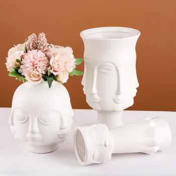 Керамическая ваза для лица в скандинавском стиле, Цветочная композиция, Белый портрет, Аксессуары для цветочных горшков, Украшение стола для гостиной, Скульптура