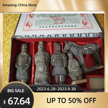 Китайские терракотовые воины терракотовые воины, набор из пяти предметов, фигурки из черной глины, туристические сувениры из Сианя, китайский подарок