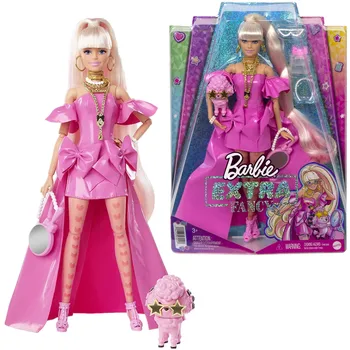 Кукла Barbie Extra Barbie Fancy Dolls В Розовом Глянцевом Платье с высокой Посадкой и Длинными Волосами для щенка, Игрушка-кукла с Гибкими суставами HHN12