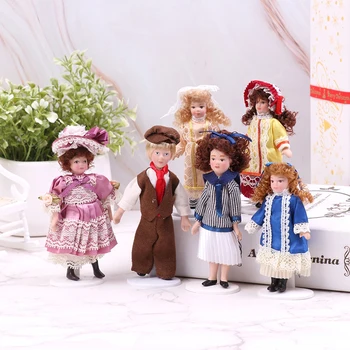Кукла в кукольном домике 1: 12, Кукла в викторианском стиле, кукла в синем платье для девочек, кукла в темно-синей форме, игрушка