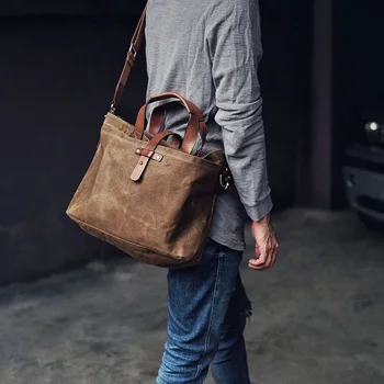 Масляная восковая ткань Холщовая сумка поперечная однотонная Винтажная сумка через плечо/Crossbody, мужские и женские сумки, Складывающаяся сумка