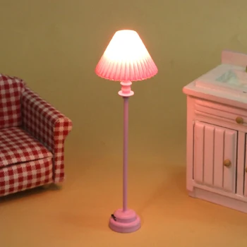 Миниатюрный Кукольный домик 1:12, Розовая светодиодная лампа, Торшер, Настольная лампа, Модель Игрушки для домашнего декора, Аксессуары для кукольного дома