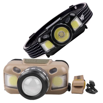 Налобный фонарь для рыбалки XPE + COB Bead, перезаряжаемый встроенный аккумулятор, датчик увеличения, легкий мини-налобный фонарь для ночного бега, пешего туризма