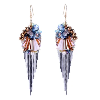 Новейшие серьги с кристаллами для женщин и девочек, позолоченные серьги-крючки для ушей, модные серьги-кисточки ручной работы из бисера 3353