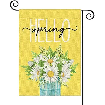 Новый Садовый Флаг Hello Spring Daisy 12x18 Дюймов, Двусторонний Снаружи, Цветочный Каменщик, Сезонный Открытый Флаг для Двора
