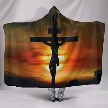 Носимое одеяло с 3D принтом Иисуса Христа для взрослых и детей, различные типы одеял с капюшоном, Флисовое одеяло 01