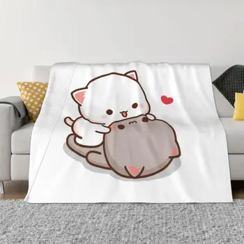 Одеяла с 3D принтом Peach and Goma Mochi Cat Love, дышащее мягкое фланелевое осеннее одеяло для дивана, автомобильные постельные принадлежности
