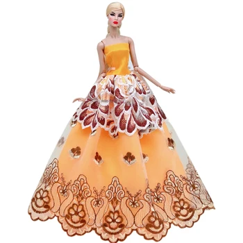 Оранжевые Кружевные платья Принцессы с открытыми плечами в цветочек для куклы Барби Платье 11,5 