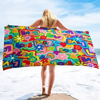 Пляжное полотенце из 3D Микрофибры, не содержащее песка, Суперабсорбирующее Легкое Одеяло для путешествий, бассейна, плавания, Кемпинга, Красочное банное полотенце