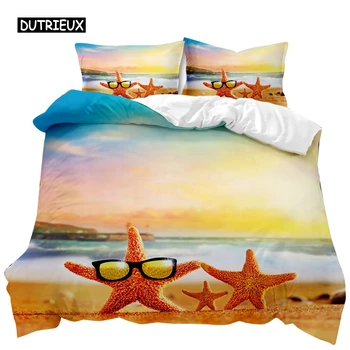 Пляжный комплект пододеяльников для пуховых одеял, Летний комплект постельного белья в стиле Океана, Гавайские морские волны, 3D принт морская звезда, Полиэстеровое одеяло Queen King