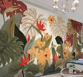 Пользовательские 3D обои фреска Обои с тропическими растениями в скандинавском стиле, ручная роспись, банановый лист, фоновая стена papel de parede