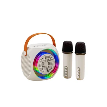 Портативная Bluetooth-караоке-колонка с 2 микрофонами, подходит для подарков на день рождения, домашних вечеринок, белый