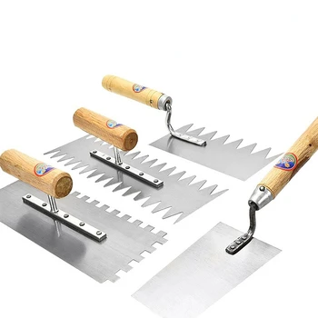 Практичный шпатель для штукатурки с деревянной ручкой, серая ложка, нож для укладки плитки, инструмент для укладки плитки, ведро для штукатурки, шпатель