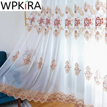 Прозрачная занавеска с вышивкой красным пионом для гостиной, роскошный белый тюль с цветочной вышивкой, Обработка окон Rideaux AD776