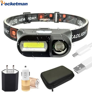 Прямая поставка, портативный светодиодный налобный фонарь USB, перезаряжаемый XPE + COB, мини-фара для кемпинга, фонарь для рыбалки, фонарик