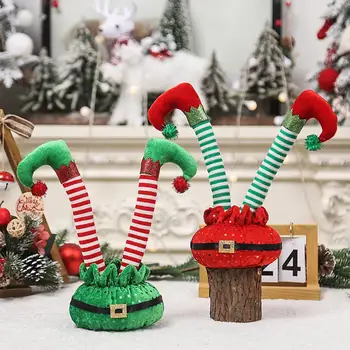 Рождественское украшение для ног эльфа, Причудливые гибкие украшения для ног эльфа для праздничного оформления рабочего стола, Зеленый, белый на Рождество