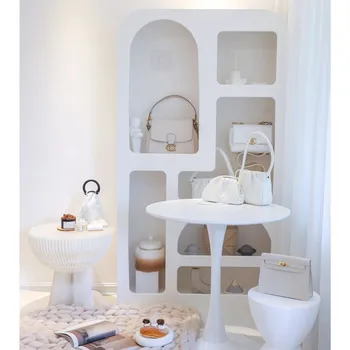 Скандинавский минималистский декор гостиной белый арочный шкаф ins пещерный шкаф витрина напольный книжный шкаф
