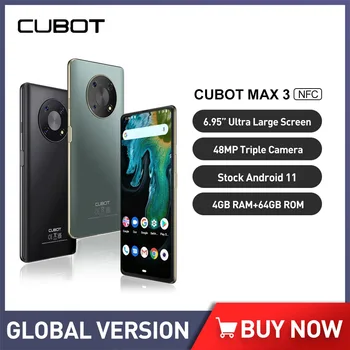 Смартфоны Cubot MAX 3 6,95 Дюймов Android 11,0 4 ГБ ОЗУ + 64 ГБ ПЗУ Мобильные телефоны Батарея 5000 мАч 48 Мп Тройная камера мобильные телефоны NFC