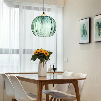 Стеклянная люстра в Скандинавскую полоску, Современный подвесной светильник для Столовой, Кухонного островка, прикроватной тумбочки, домашнего декора, Подвесных потолочных светильников