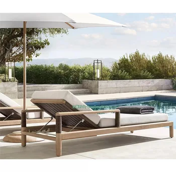 Уличная садовая мебель, высококачественная кровать из тикового дерева, пляжный стул для принятия солнечных ванн, ротанговый стул для отеля villa courtyard