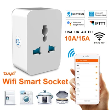 Универсальная розетка Tuya Smart Plug WiFi и Bluetooth, многофункциональные конверсионные розетки 10A 15A, переключатель Wi-Fi для Alexa Google Home