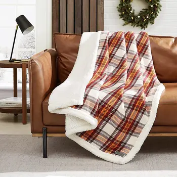 Флисовое одеяло из шерпы, Обратимые плюшевые пушистые фланелевые одеяла с решеткой, Зимнее согревающее одеяло для дивана-кушетки
